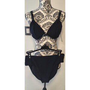 Robin Piccone Black Textured Camo Bikini Set Chain Strap Underwire M